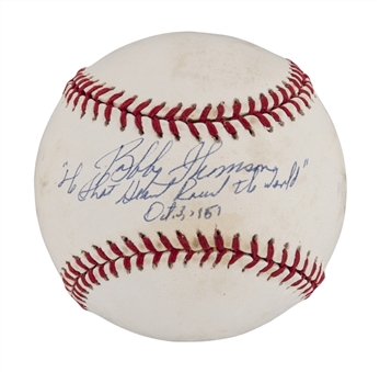Bobby Thomson Single Signed and Inscribed "The Shot Heard Round The World Oct 3, 1951" ONL Baseball (JSA)